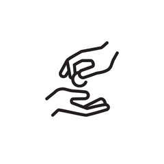 Giving money thin line icon. Human hands, donation, help isolated outline sign. Finance, investment, help concept. Vector illustration symbol element for web design