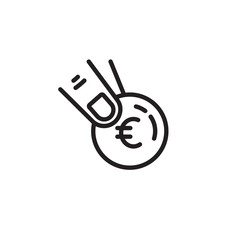 Poster - Hand giving money thin line icon. Euro, coin, cash isolated outline sign. Finance, donation, payment concept. Vector illustration symbol element for web design