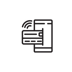 Internet payment thin line icon. Credit card insert into smartphone screen isolated outline sign. Finance, banking, transaction concept. Vector illustration symbol element for web design