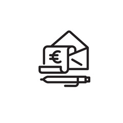Invoice on envelope thin line icon. Euro, contract, pen isolated outline sign. Tax, document, finance concept. Vector illustration symbol element for web design