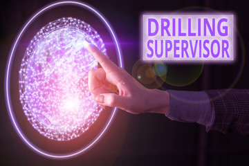 Poster - Text sign showing Drilling Supervisor. Business photo showcasing in charge of commercial oil drilling work and process Elements of this image furnished by NASA