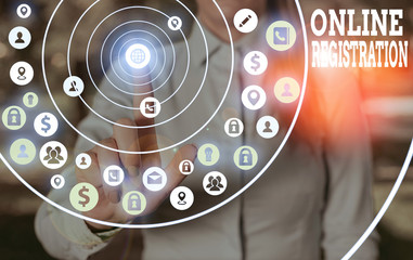 Leinwandbilder - Text sign showing Online Registration. Business photo text registering via the Internet as a user of a product