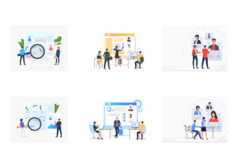 Poster - Set of business people picking up staff of potential workers. Flat vector illustrations of recruitment agencies, applicants. Hr, employment concept for banner, website design or landing web page