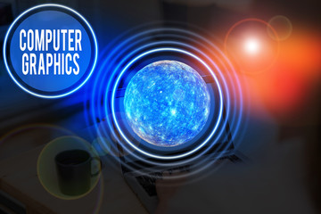 Fototapete - Text sign showing Computer Graphics. Business photo showcasing visual representations of data displayed on a monitor Elements of this image furnished by NASA