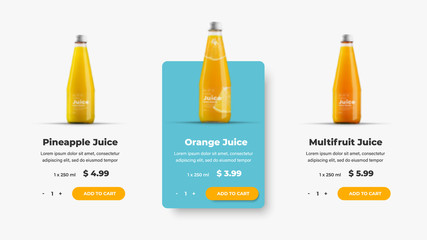 Poster - UI product card template for web site. Design with interface elements, button and text for shopping products and adding to the cart.