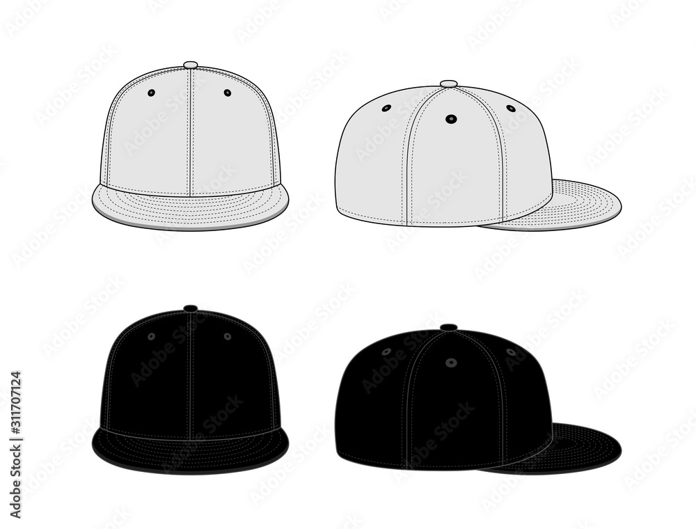 Baseball cap template vector illustration  set / white & black - obrazy, fototapety, plakaty 