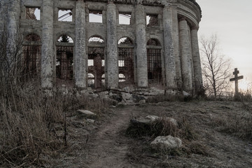 Wall Mural - Old ruined church. ancient abandoned building landscape