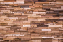 Wooden Brick Wall Texture , Wooden Background ,Beautiful Abstract Tiles, Bricks Made Of Various Types Of Wood.