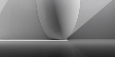 Poster - Abstract of concrete space with sun light cast the shadow on the wall and floor,Sphere structure sculpture design,Perspective of brutalism  architecture,3d rendering	