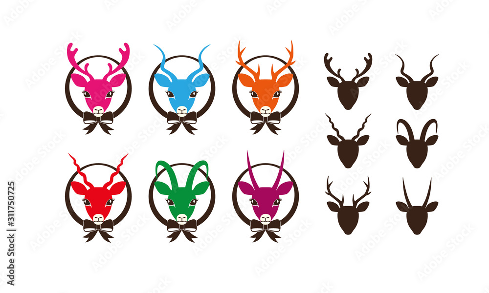 かわいいハンティングトロフィーイラスト ベクター 鹿 角 リボン Kawaii deer hunting trophy Stock Vector