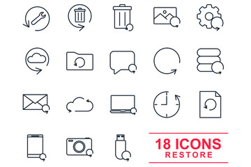 Leinwandbilder - Backup, Restore data and recover document Set icon template color editable. Recovery line pack symbol vector sign isolated on white background illustration for graphic and web design.