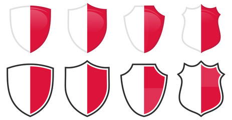 Poster - Vertical Polish flag in shield shape, four 3d and simple versions. Poland icon / sign