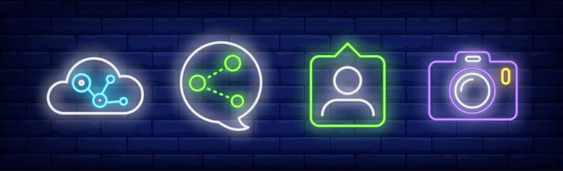 Wall Mural - Online app symbols neon sign set