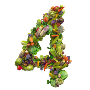 Number 4 from vegetables, 3D rendering