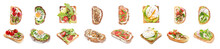 Different Tasty Sandwiches On White Background
