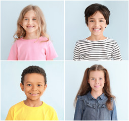 Poster - Collage with different little children on color background