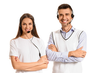 Poster - Team of technical support agents on white background