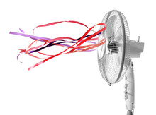 Electric Fan With Fluttering Ribbons On White Background