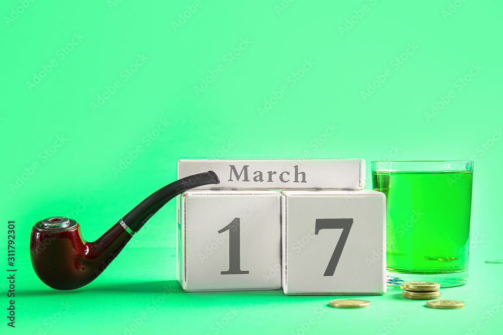 Composition for St. Patrick's Day on color background