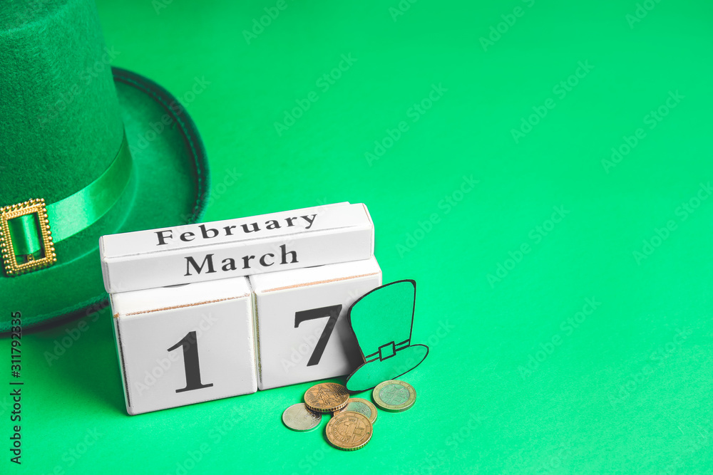 Composition for St. Patrick's Day on color background