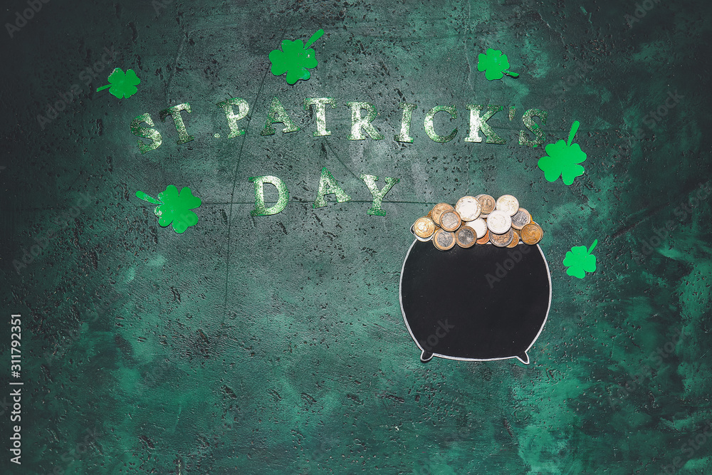 Composition for St. Patrick's Day on color background