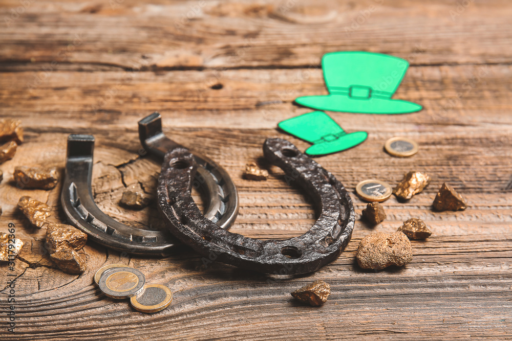 Composition for St. Patrick's Day on wooden background