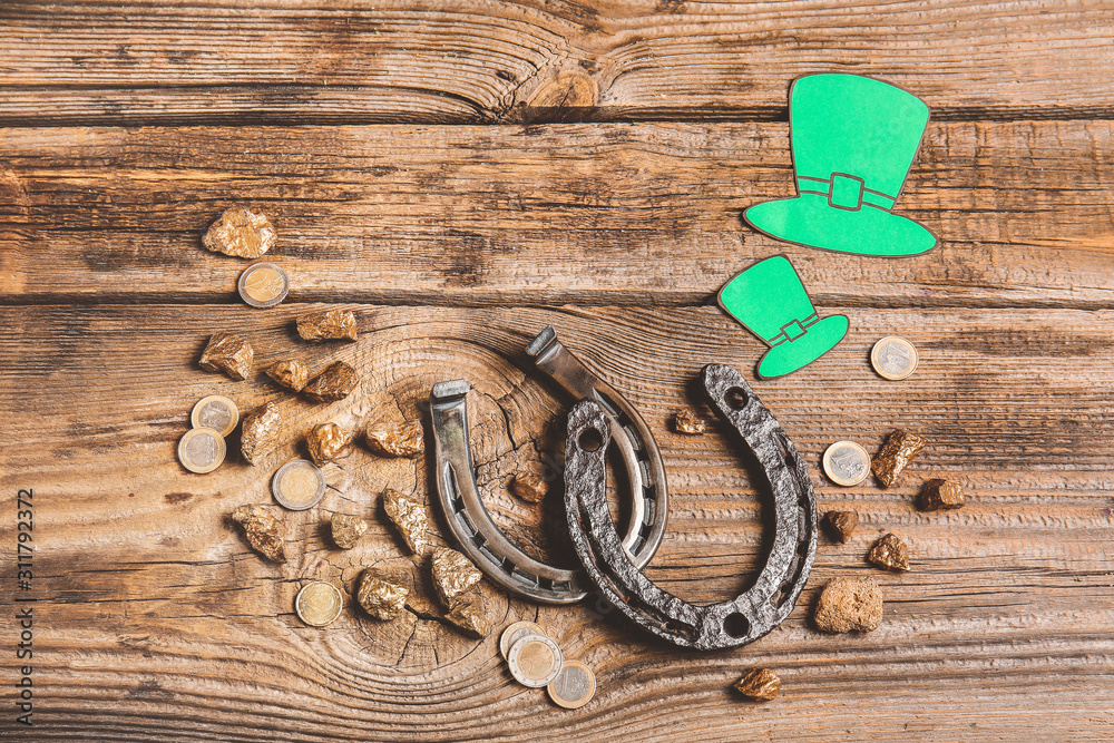 Composition for St. Patrick's Day on wooden background