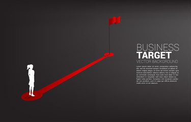 Aufkleber - Silhouette of businesswoman standing on route path to red flag at goal. Concept of people ready to start career and business to success.