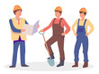 © andreyorb - Foreman gives instructions to builders.  Flat vector сartoon  illustration eps 10