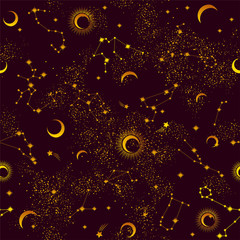 Wall Mural - Space Galaxy constellation seamless pattern print could be used for textile, zodiac star yoga mat, phone case