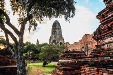 A beautiful view of Wat Ratchaburana temple in Ayutthaya, Thailand.