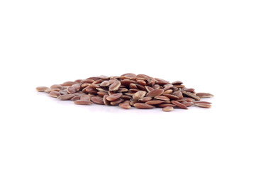 close up of flax seeds isolated on white background