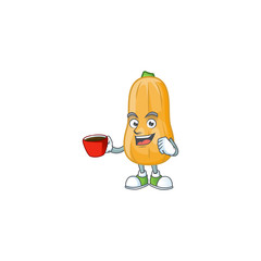 Picture of butternut squash character with a cup of coffee