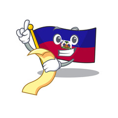 Poster - Flag haiti Scroll cartoon character holding menu ready to serve