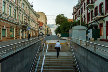 Wall Mural - Vladivostok, RUSSIA - Central Street of Vladivostok. Deserted streets of Vladivostok at dawn hour.