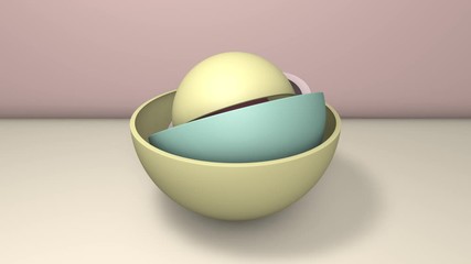 Poster - 3D animation of hemispheres that mutually move, rotate, opening the content-sphere.
