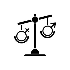 Wall Mural - Hormone imbalance glyph icon. Female and male gender sign on scale. Unbalanced seesaw. Disbalance in testosterone and estrogen. Silhouette symbol. Negative space. Vector isolated illustration