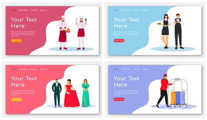 Poster - Hotel restaurant landing page vectors templates. Food ordering website interface idea with flat illustrations. Catering service homepage layout. Event organization web banner, webpage cartoon concept