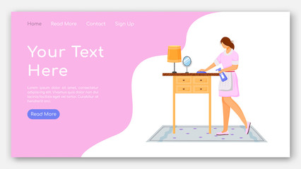 Poster - Room service landing page vector template. Hotel website interface idea with flat illustrations. Housekeeping homepage layout. Apartment cleaning. Maid web banner, webpage cartoon concept