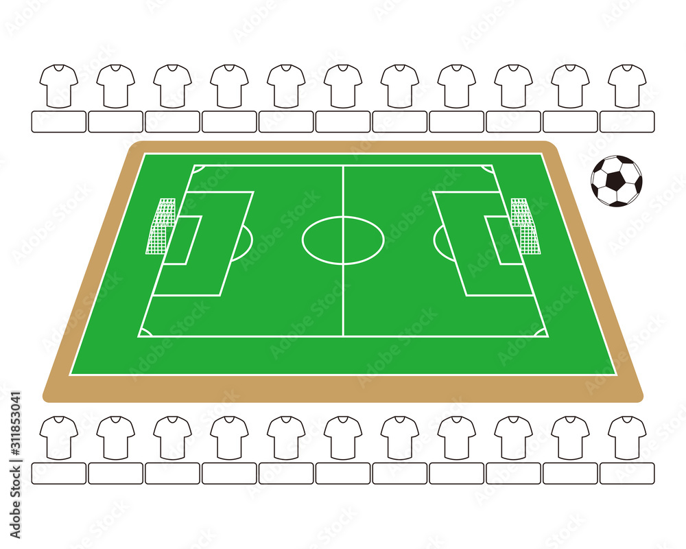 サッカー場とサッカーボール ベクターイラスト Wall Mural みやもとかずみ