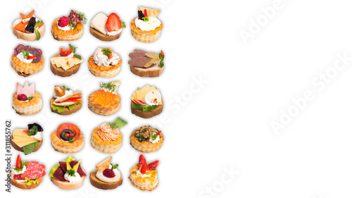 Assortment of tasty canapes on white background © grigoryepremyan
