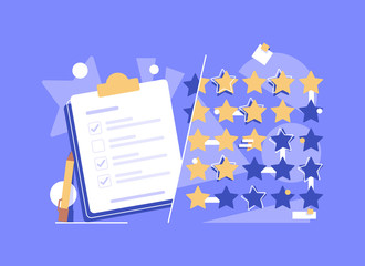 Poster - reminder concept flat icon,Clients Choosing Satisfaction Rating and Leaving Positive Review