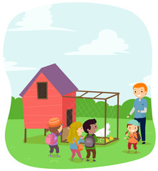 Poster - Stickman Kids Chicken Coop Illustration