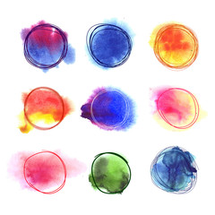 Wall Mural - Vector Abstract Scribble Circles and Watercolor Spots on the Background, Isolated on White Hand Drawn Illustration.