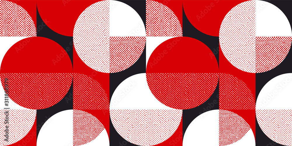 Red and black bauhaus style seamless pattern - obrazy, fototapety, plakaty 
