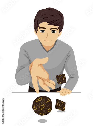 Teen Guy Role Playing Game Dice Illustration
