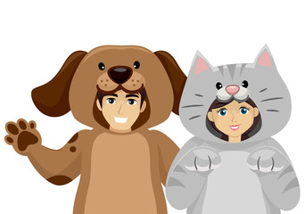 Sticker - Teen Couple Domestic Animal Costume Illustration