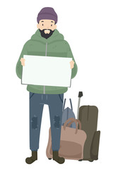 Wall Mural - Man Homeless Board Bags Illustration