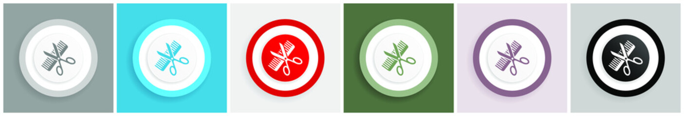 Poster - Haircut icon, style, hair salon vector illustrations in 6 colors options for web design and mobile applications in eps 10