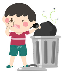 Poster - Kid Boy Throwing Garbage Stinky Illustration